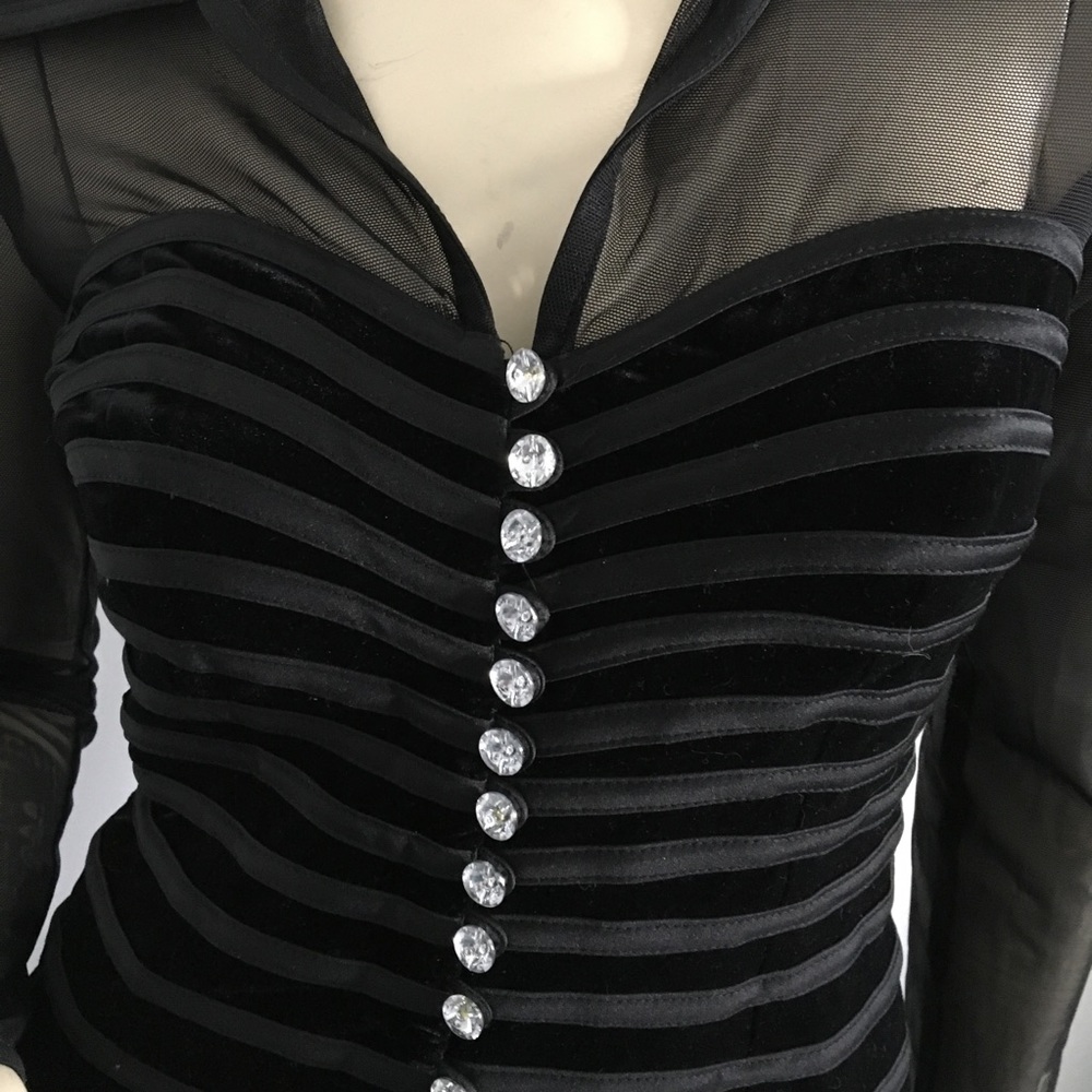 New Js Collections Black Mesh & Velvet Evening Top - image 2
